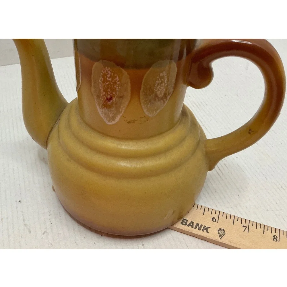 Vintage Ceramic Teapot Drip Glaze Mustard Yellow Mid Century Style READ